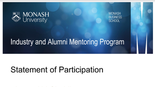 Monash Business School Mentoring Program Certificate